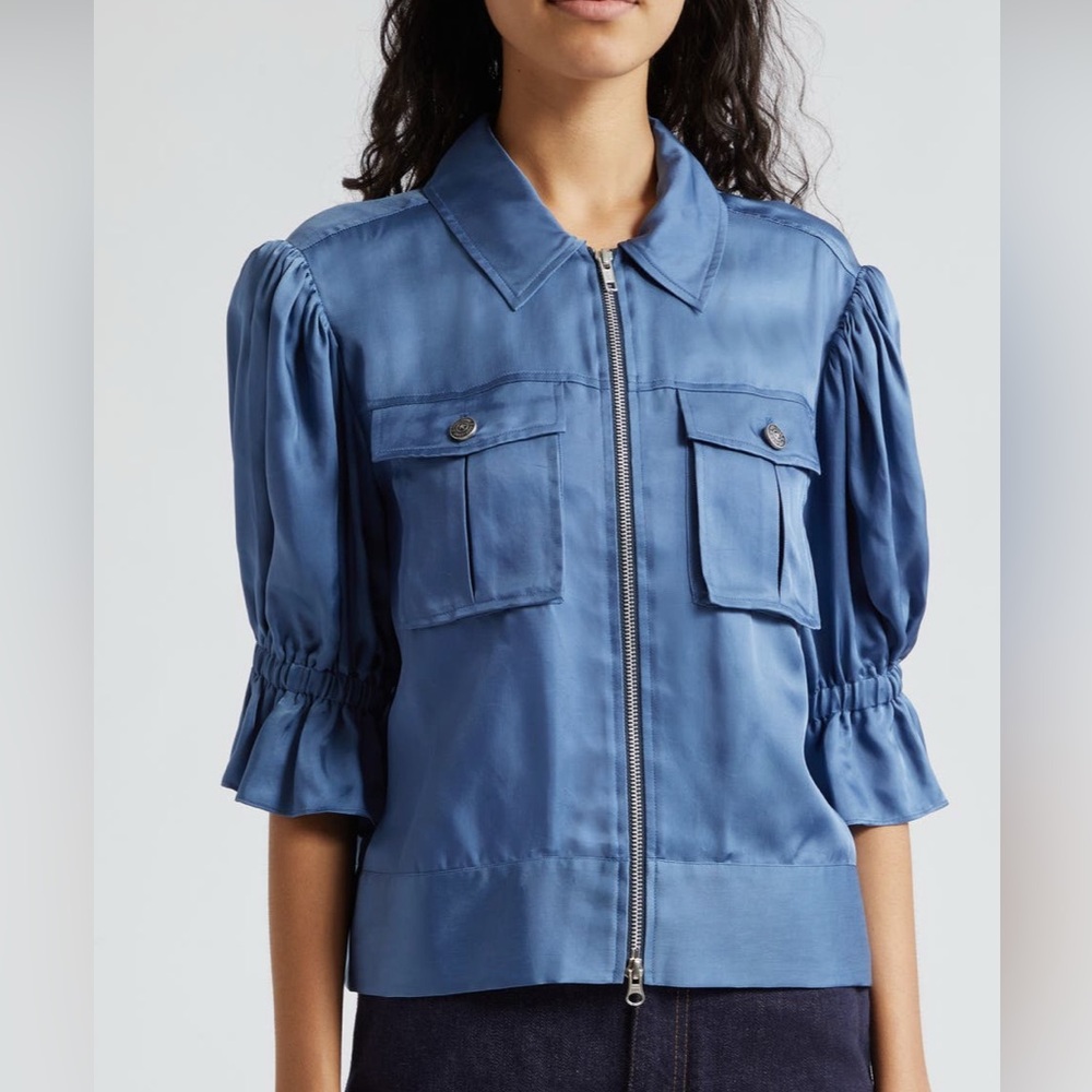 Cinq à Sept Indigo Zip-Up Blouse